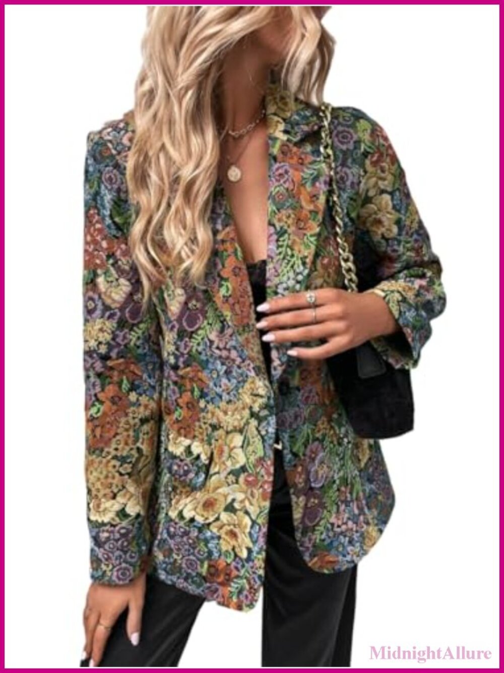 Floral Print Lapel Neck Single Button Lightweight Blazer with Pockets